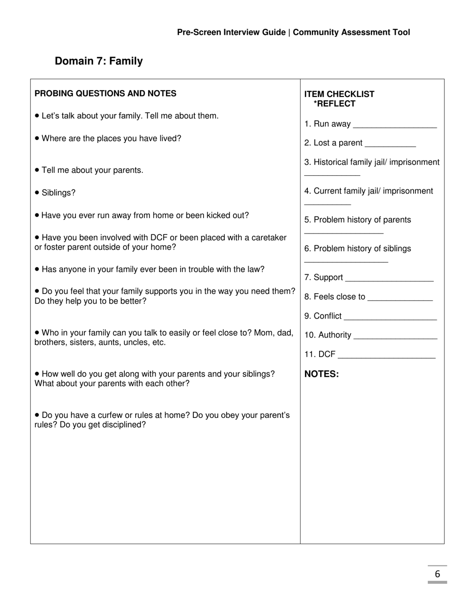 Community Assessment Tool Pre-screen Interview Guide - Florida, Page 6