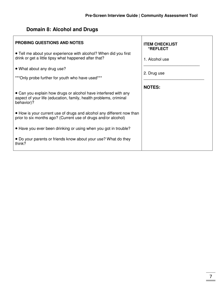 Community Assessment Tool Pre-screen Interview Guide - Florida, Page 7