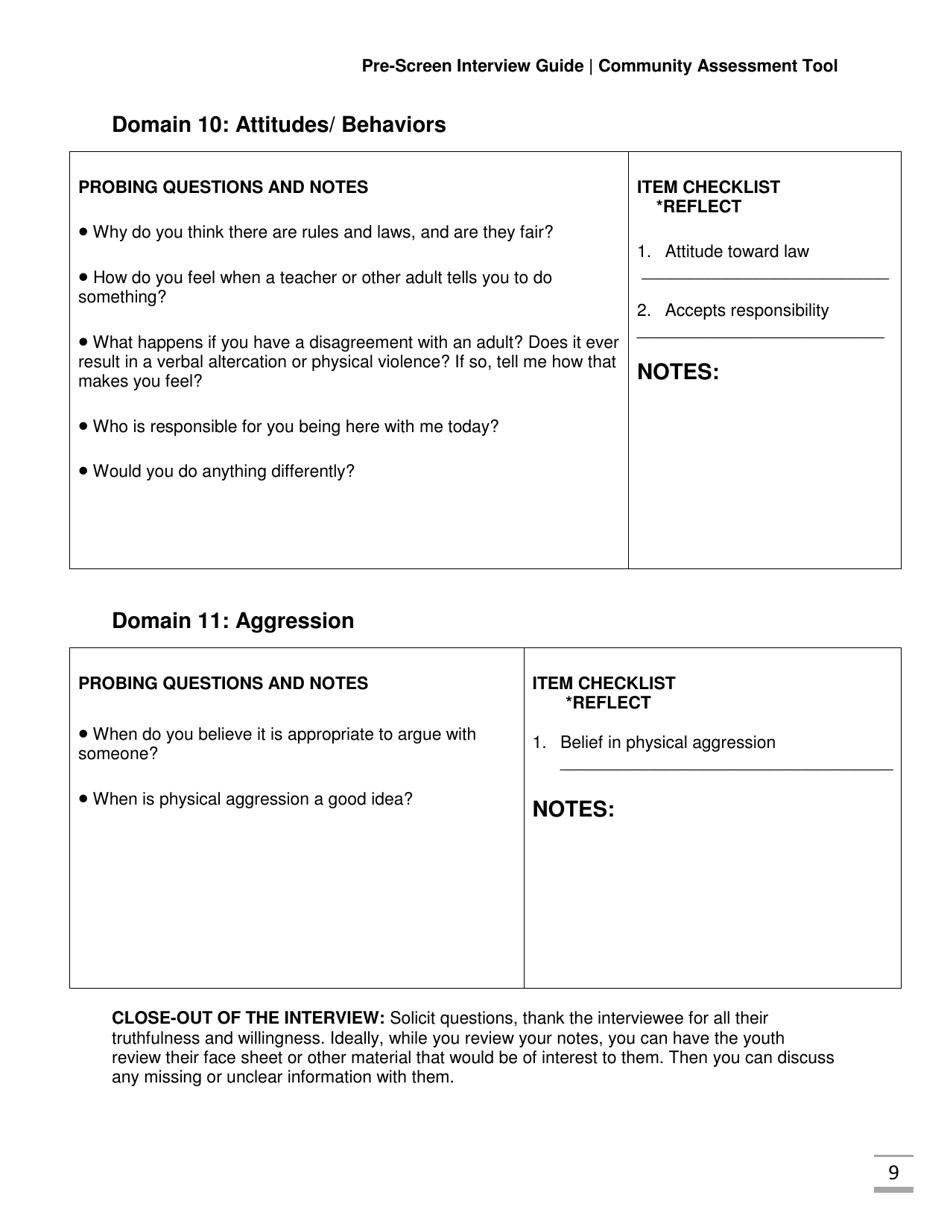 Community Assessment Tool Pre-screen Interview Guide - Florida, Page 9
