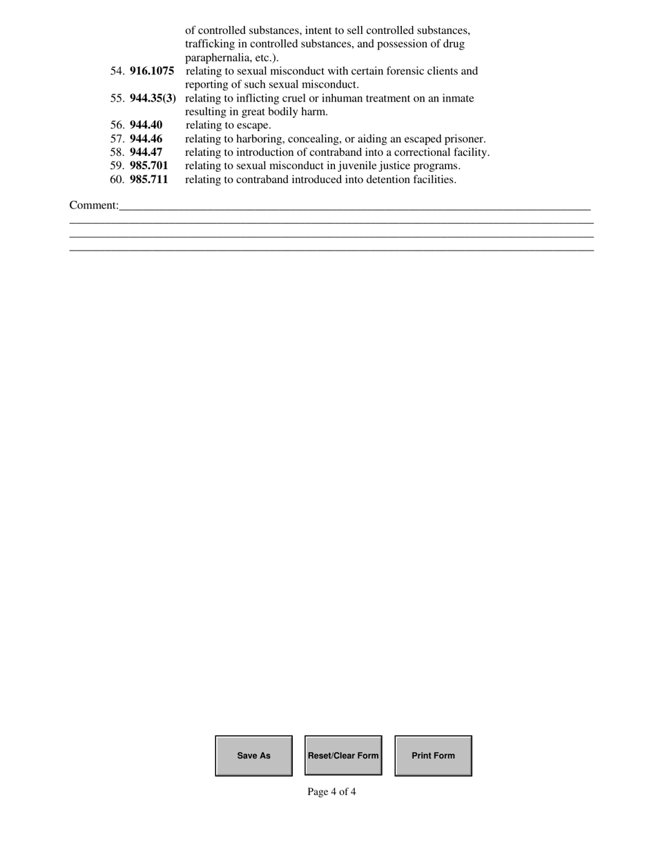 Form IG / BSU-003 Criminal History Acknowledgement and Prison Rape Elimination Act (Prea) Compliance Form - Florida, Page 4