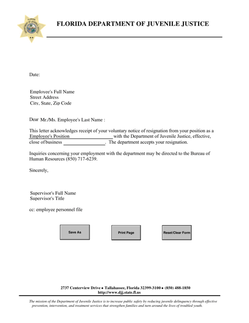 Resignation Acknowledgement Letter - Florida Download Pdf