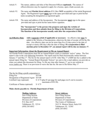 Form CR2E010 Articles of Incorporation (Profit Corporation) - Florida, Page 2