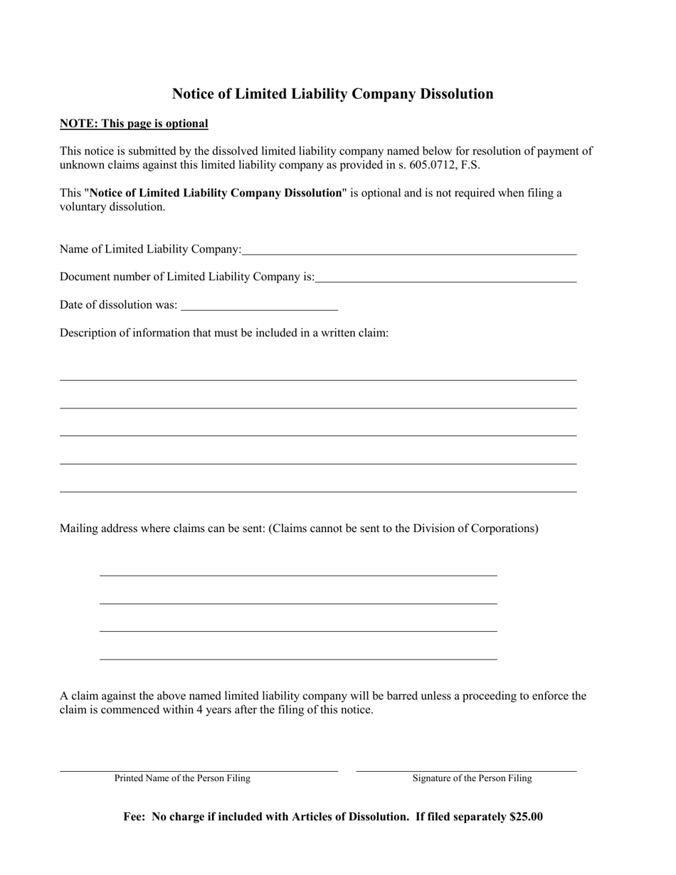 Form CR2E048 Articles of Dissolution for a Limited Liability Company - Florida, Page 5