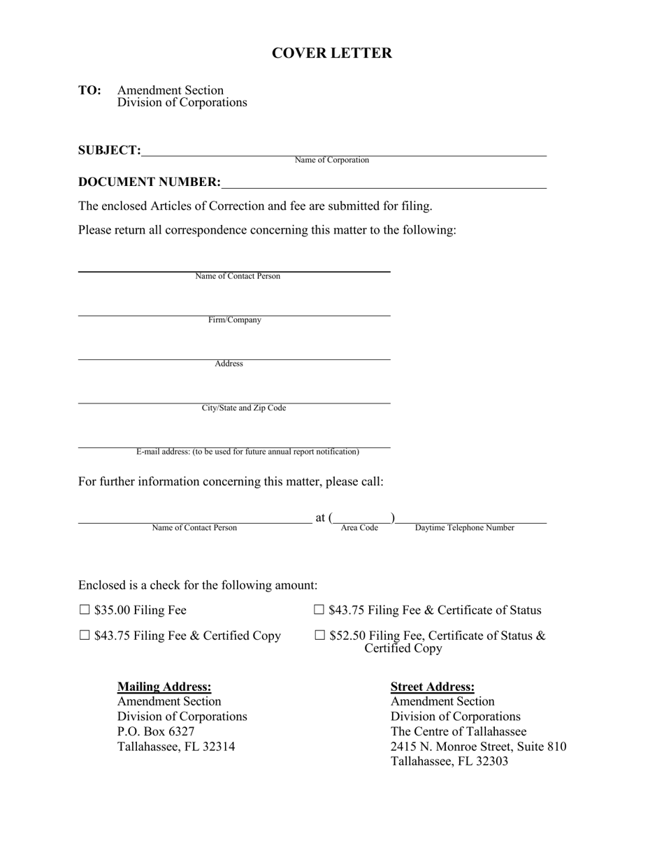 Form CR2E015 Articles of Correction - Florida, Page 2