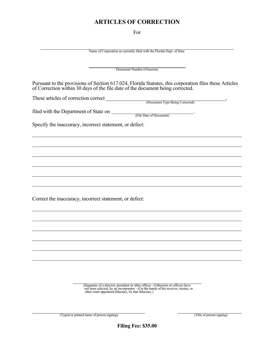 Form CR2E015 Articles of Correction - Florida, Page 3