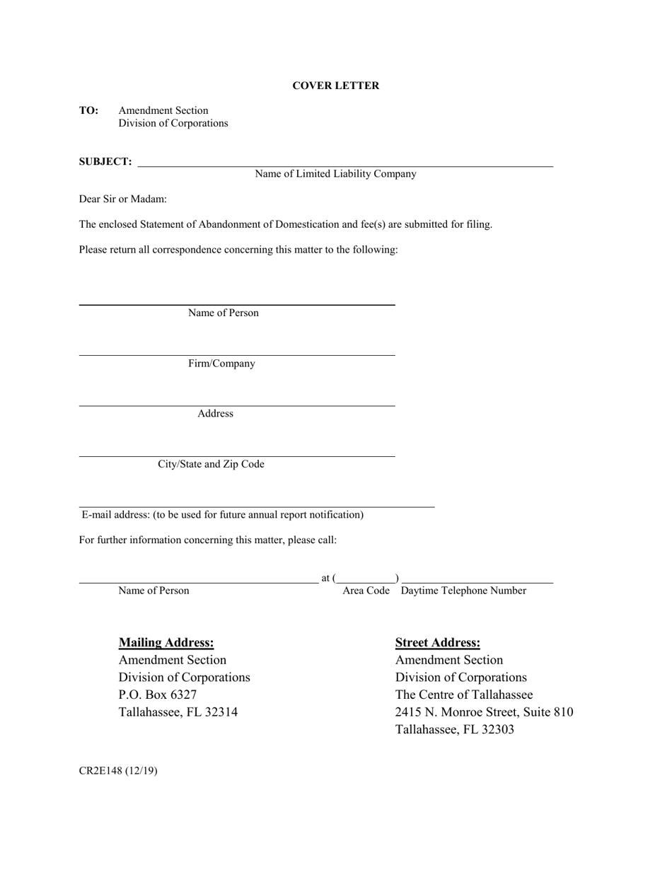 Form CR2E148 Statement of Abandonment of Domestication - Florida, Page 1