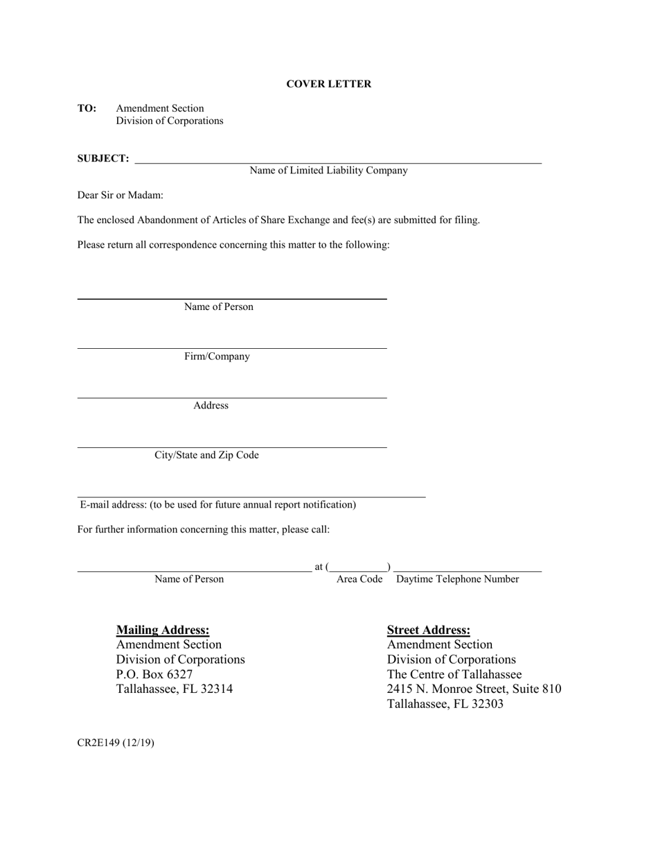 Form CR2E149 Abandonment of Articles of Share Exchange - Florida, Page 1
