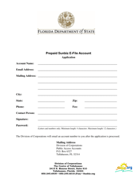 Document preview: Prepaid Sunbiz E-File Account Application - Florida