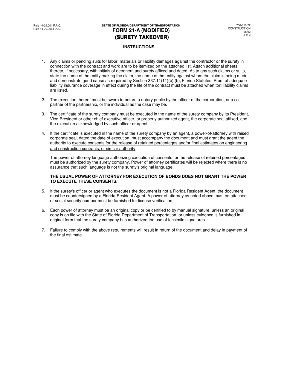 Form 21-A (700-050-22) Surety Takeover - Florida, Page 3