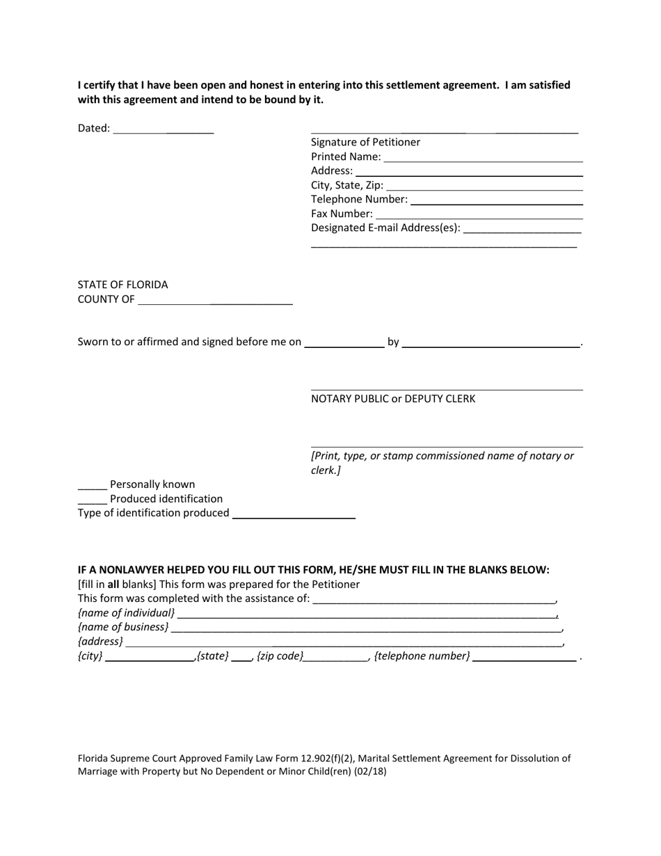 Form 12.902(F)(2) Marital Settlement Agreement for Dissolution of Marriage With Property but No Dependent or Minor Child(Ren) - Florida, Page 17
