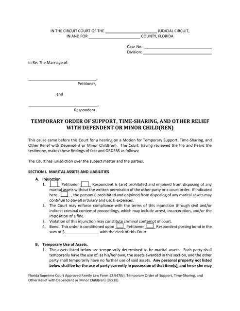 Family Law Form 12.947(B) Printable Pdf