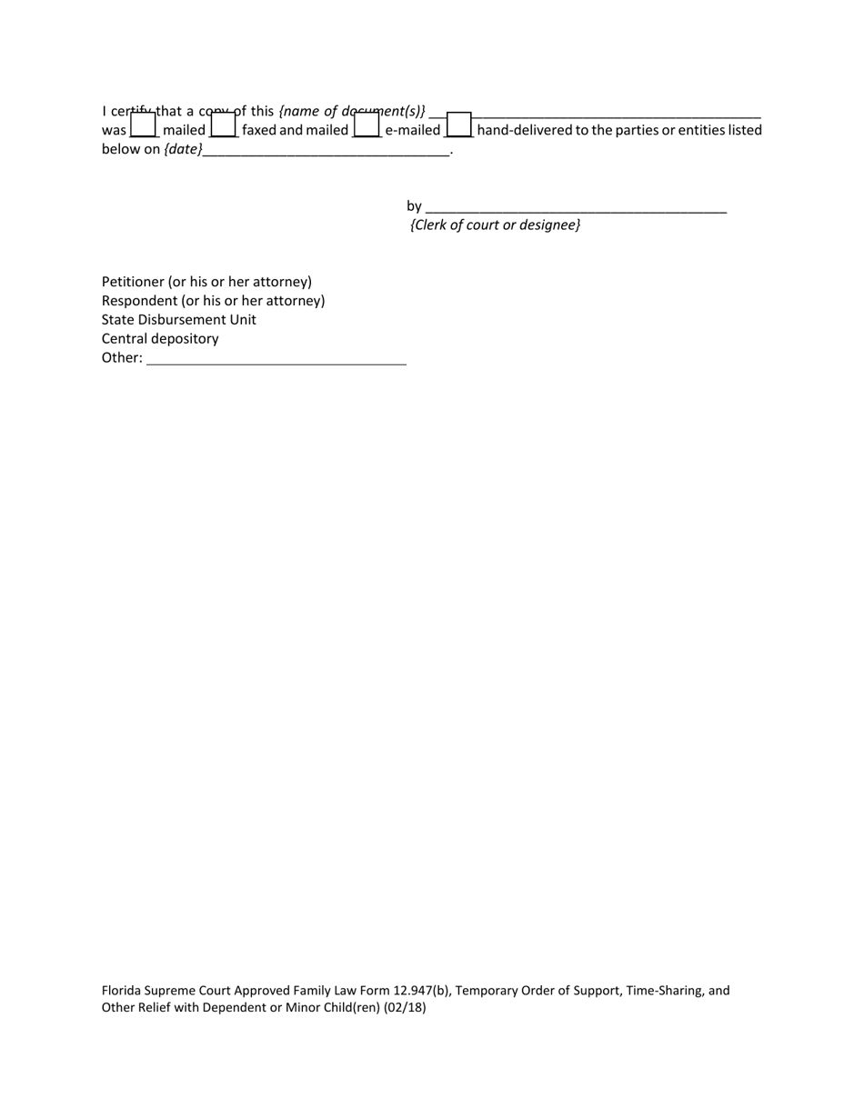 Family Law Form 12.947(B) Temporary Order of Support, Time-Sharing, and Other Relief With Dependent or Minor Child(Ren) - Florida, Page 13