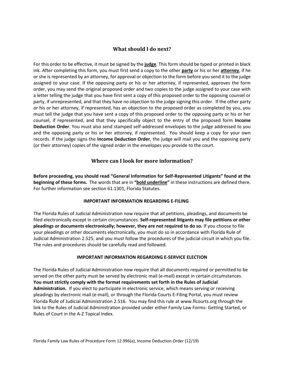 Form 12.996(A) Income Deduction Order - Florida, Page 3