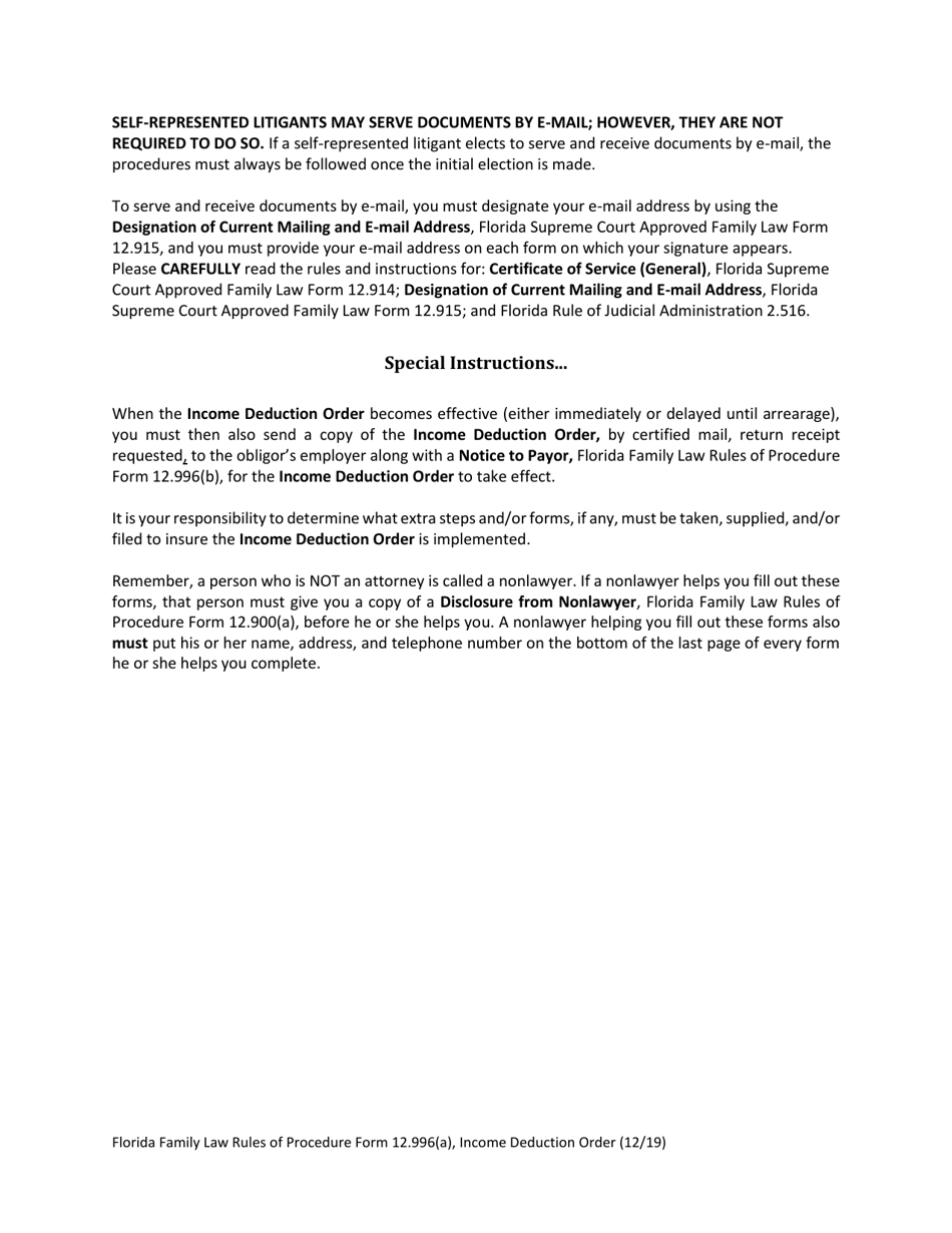 Form 12.996(A) Income Deduction Order - Florida, Page 4