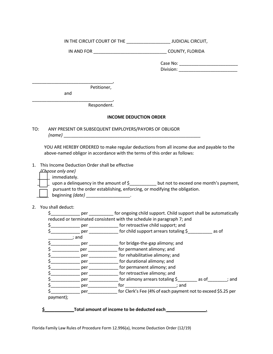 Form 12.996(A) Income Deduction Order - Florida, Page 5