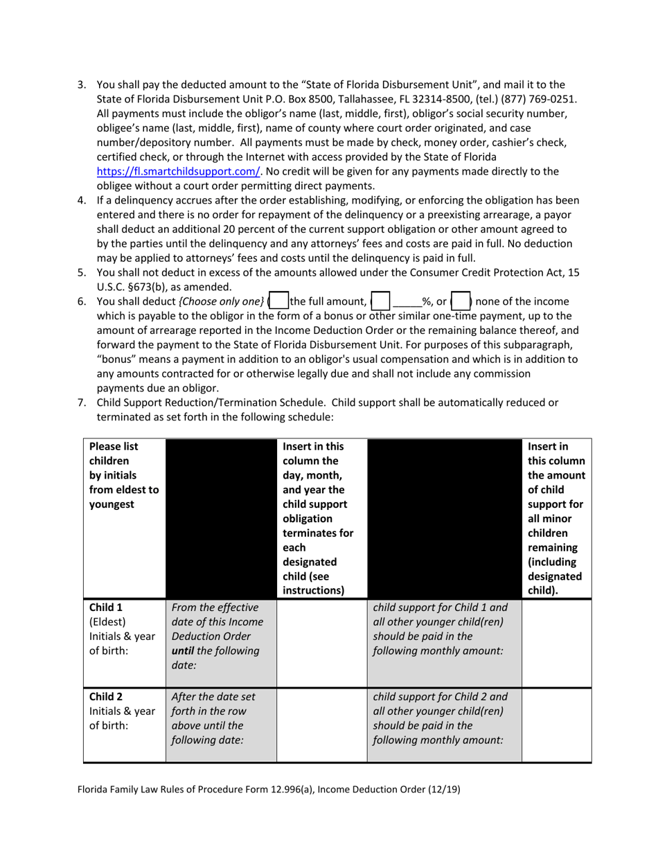 Form 12.996(A) Income Deduction Order - Florida, Page 6