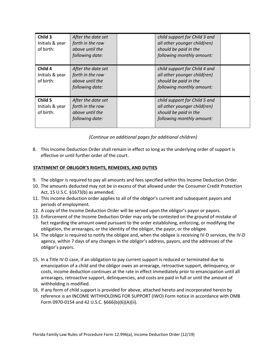 Form 12.996(A) Income Deduction Order - Florida, Page 7