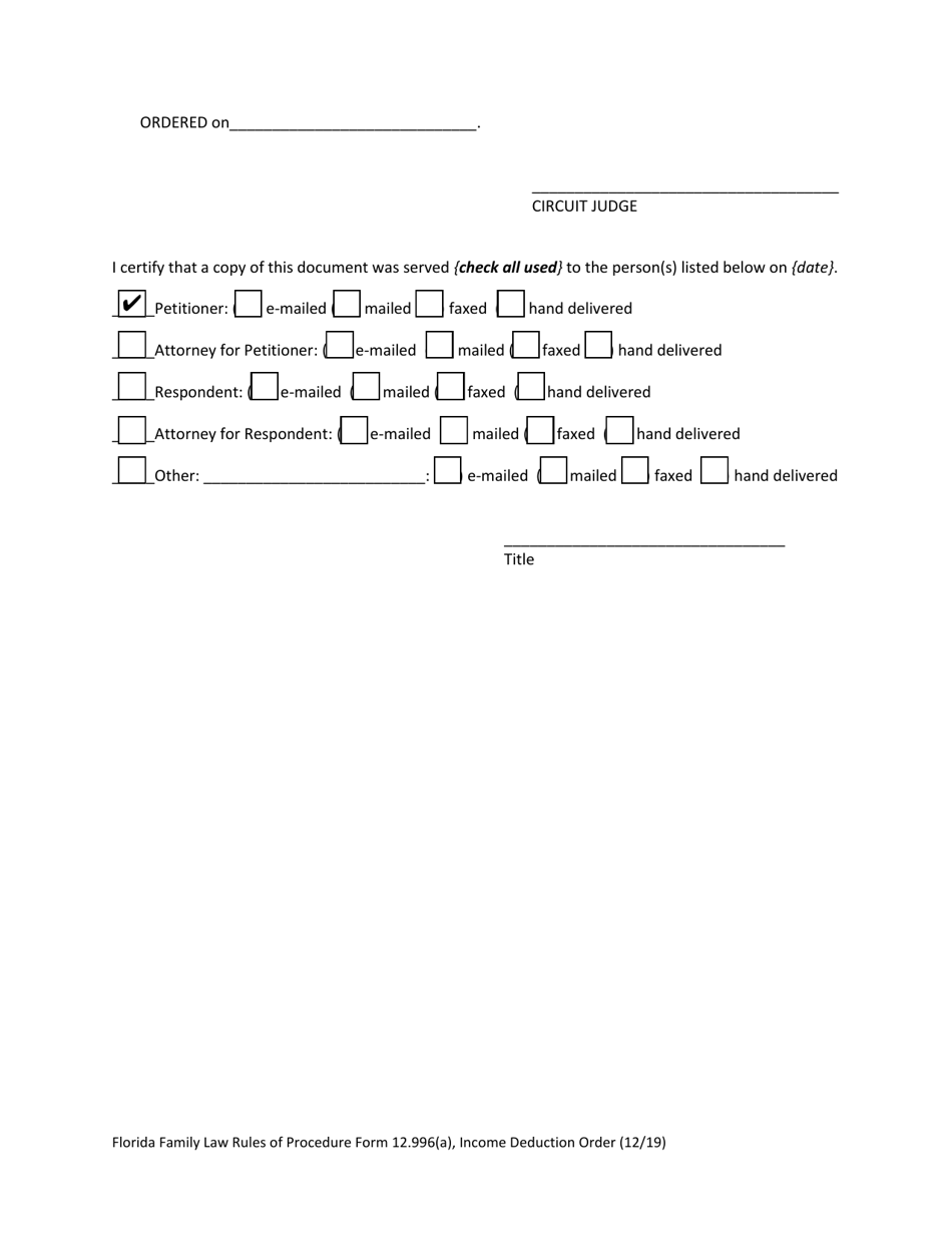Form 12.996(A) Income Deduction Order - Florida, Page 8