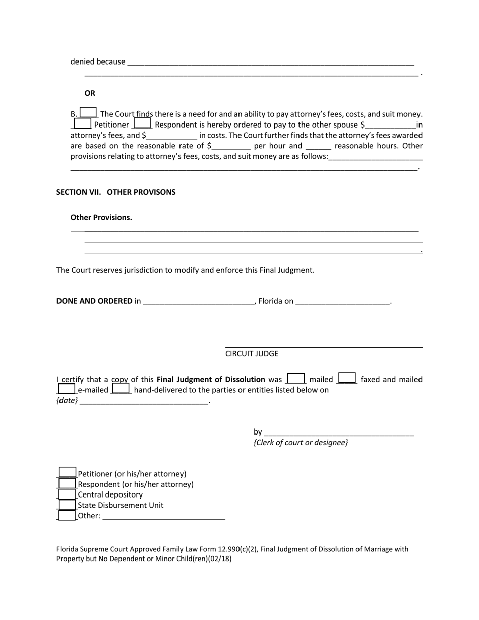 Form 12.990(C)(2) Final Judgment of Dissolution of Marriage With Property but No Dependent or Minor Child(Ren) - Florida, Page 11