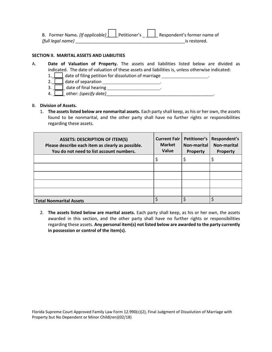 Form 12.990(C)(2) Final Judgment of Dissolution of Marriage With Property but No Dependent or Minor Child(Ren) - Florida, Page 2