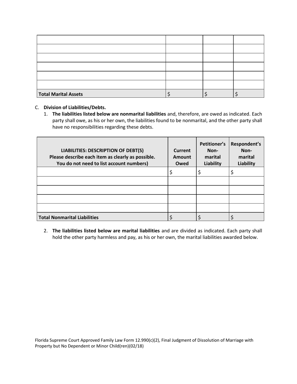 Form 12.990(C)(2) Final Judgment of Dissolution of Marriage With Property but No Dependent or Minor Child(Ren) - Florida, Page 4