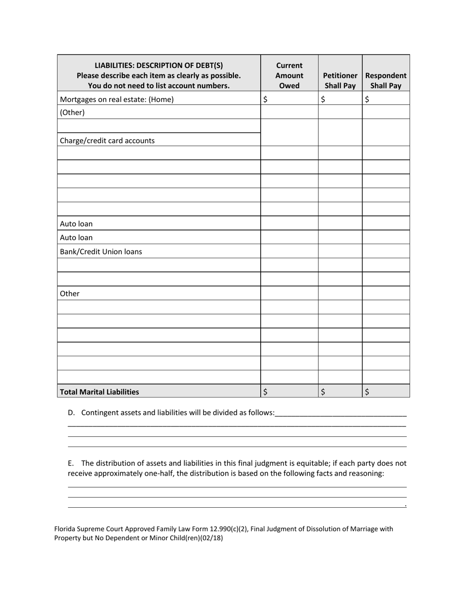 Form 12.990(C)(2) Final Judgment of Dissolution of Marriage With Property but No Dependent or Minor Child(Ren) - Florida, Page 5