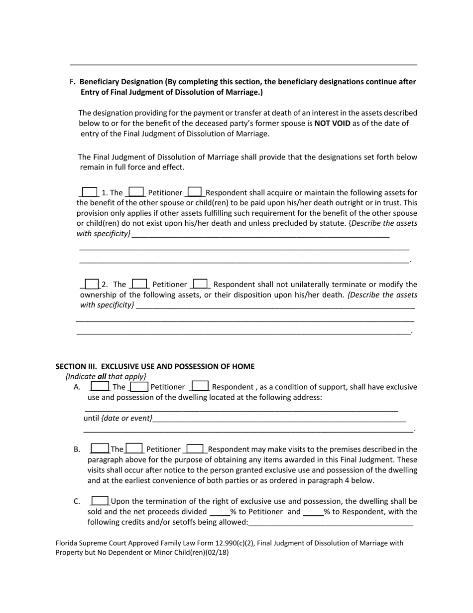 Form 12.990(C)(2) Final Judgment of Dissolution of Marriage With Property but No Dependent or Minor Child(Ren) - Florida, Page 6