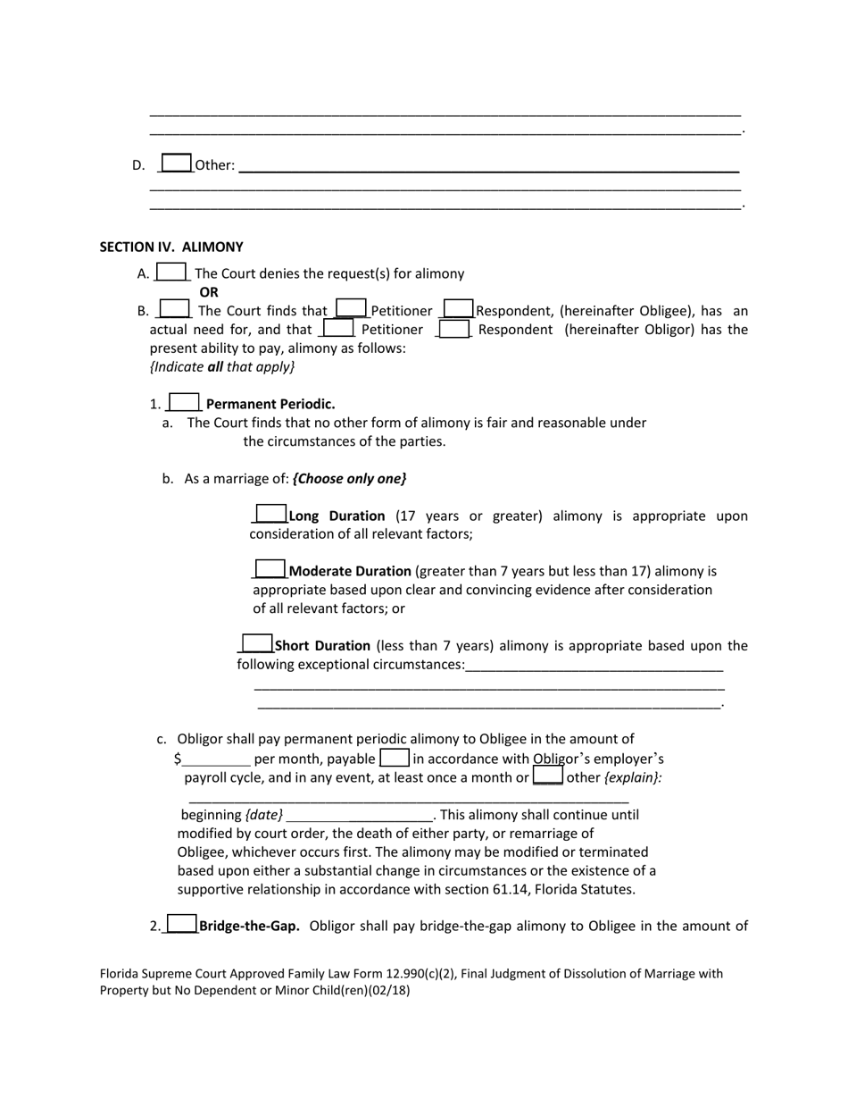 Form 12.990(C)(2) Final Judgment of Dissolution of Marriage With Property but No Dependent or Minor Child(Ren) - Florida, Page 7