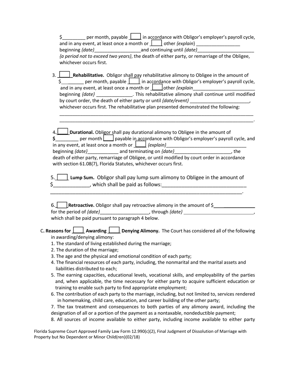 Form 12.990(C)(2) Final Judgment of Dissolution of Marriage With Property but No Dependent or Minor Child(Ren) - Florida, Page 8