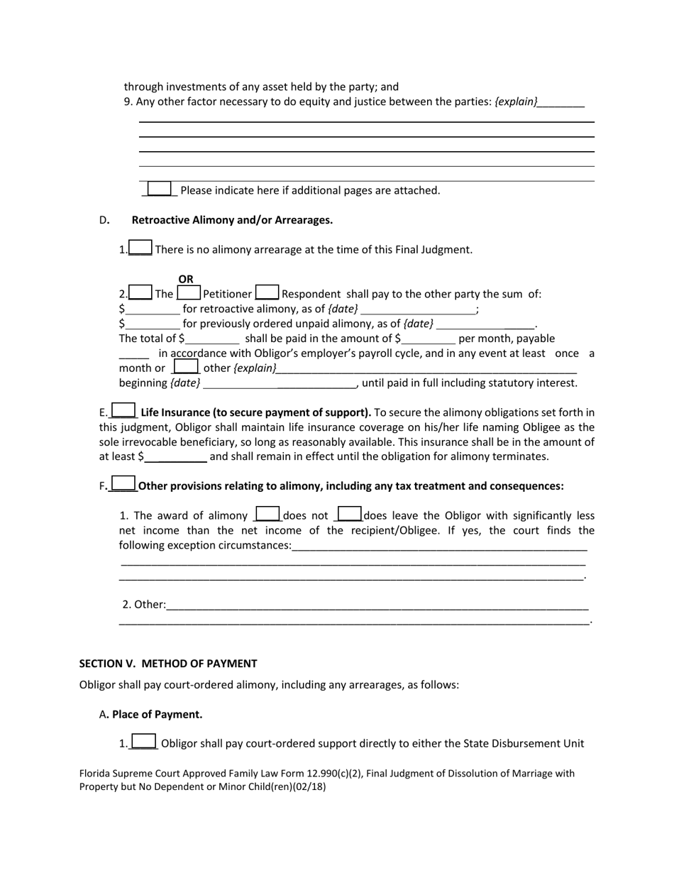 Form 12.990(C)(2) Final Judgment of Dissolution of Marriage With Property but No Dependent or Minor Child(Ren) - Florida, Page 9