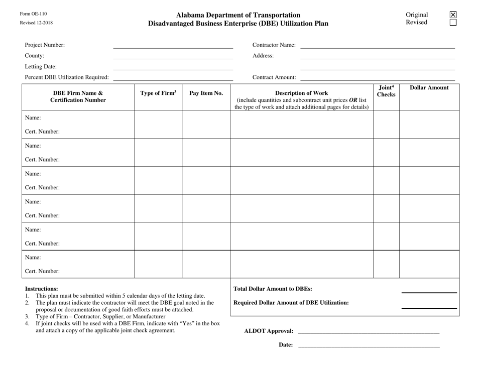 Form OE110 Fill Out, Sign Online and Download Fillable PDF, Alabama