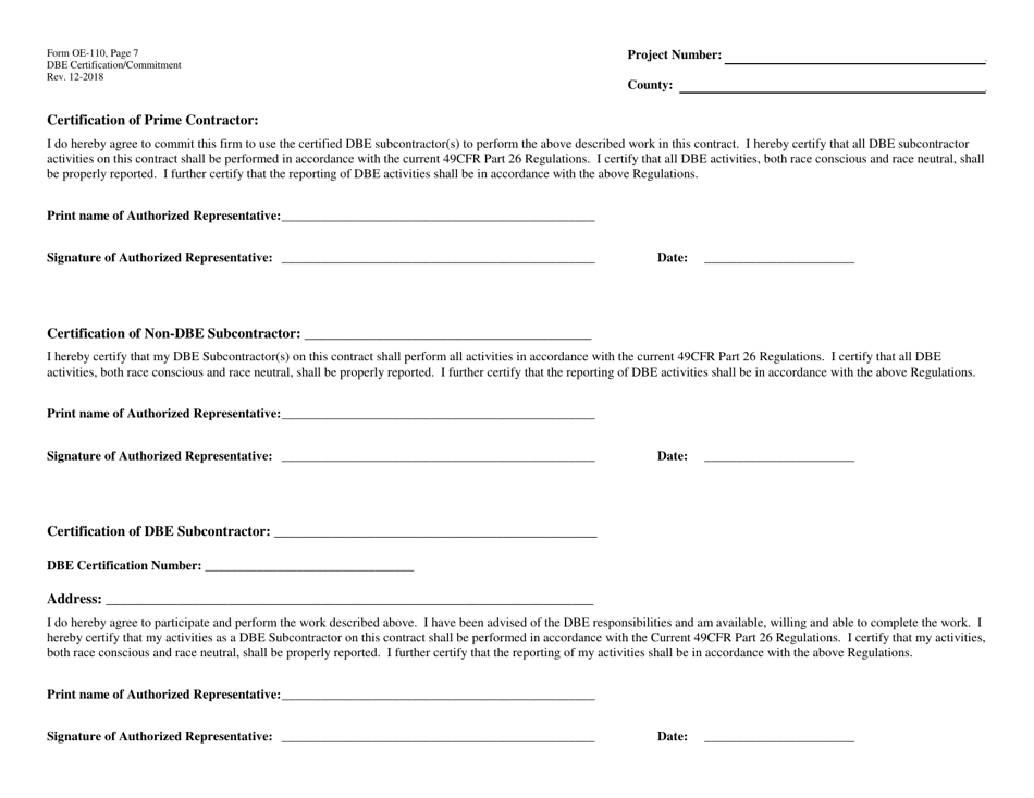 Form OE-110 Disadvantaged Business Enterprise (Dbe) Utilization Plan - Alabama, Page 7
