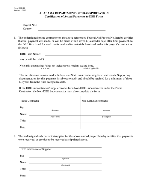 Form DBE 11 Fill Out Sign Online and Download Printable PDF Alabama