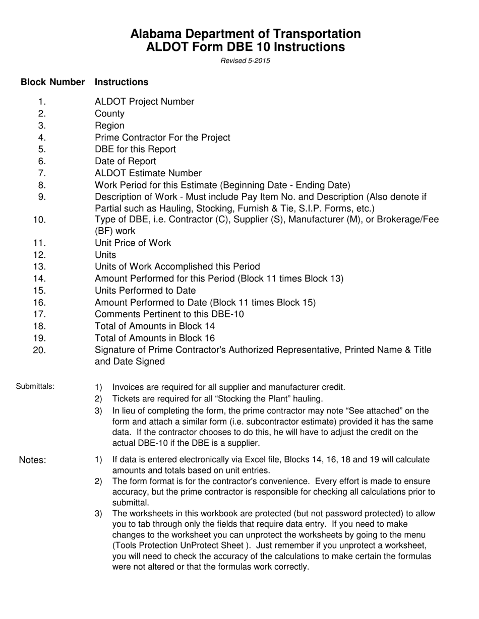 Download Instructions for ALDOT Form DBE10 PDF Templateroller