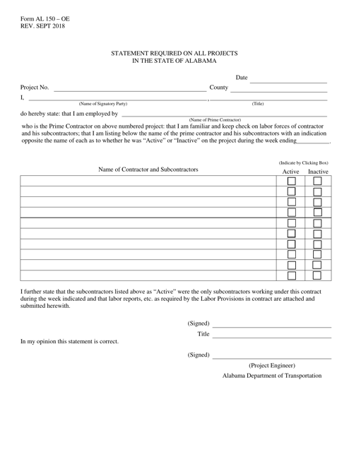 Form AL-150 Statement Required on All Projects in the State of Alabama - Alabama