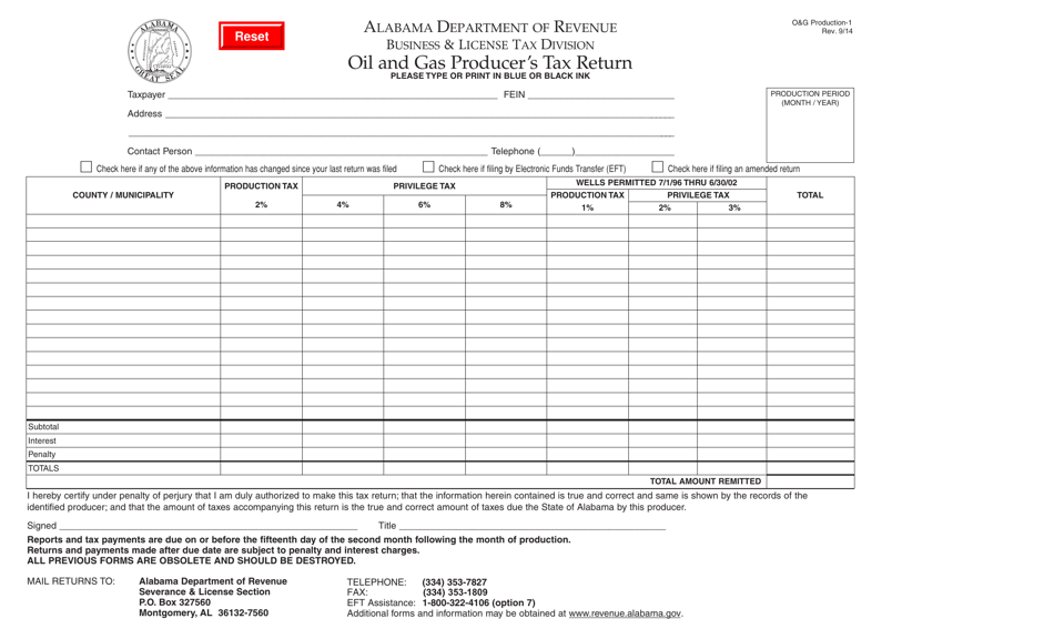 Form OG PRODUCTION-1 Oil and Gas Producers Tax Return - Alabama, Page 1
