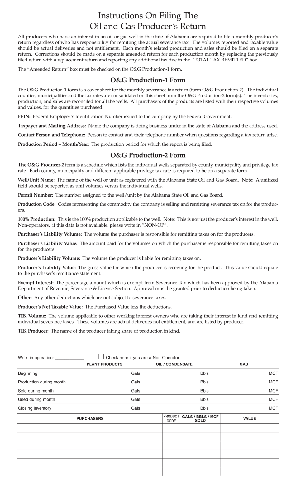 Form OG PRODUCTION-1 Oil and Gas Producers Tax Return - Alabama, Page 2