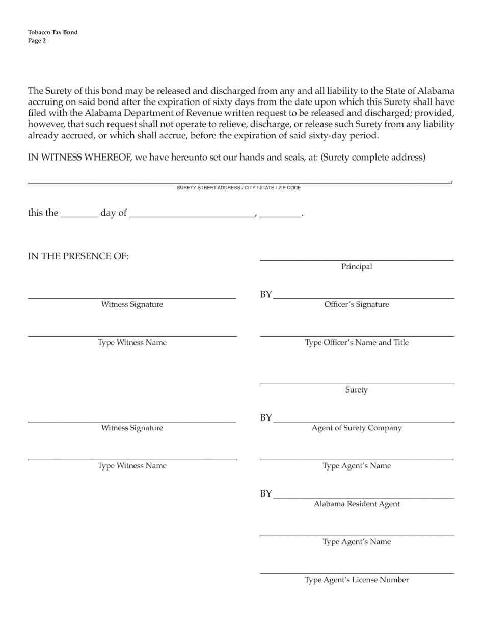 Form TOB: TTB Tobacco Tax Bond - Alabama, Page 2
