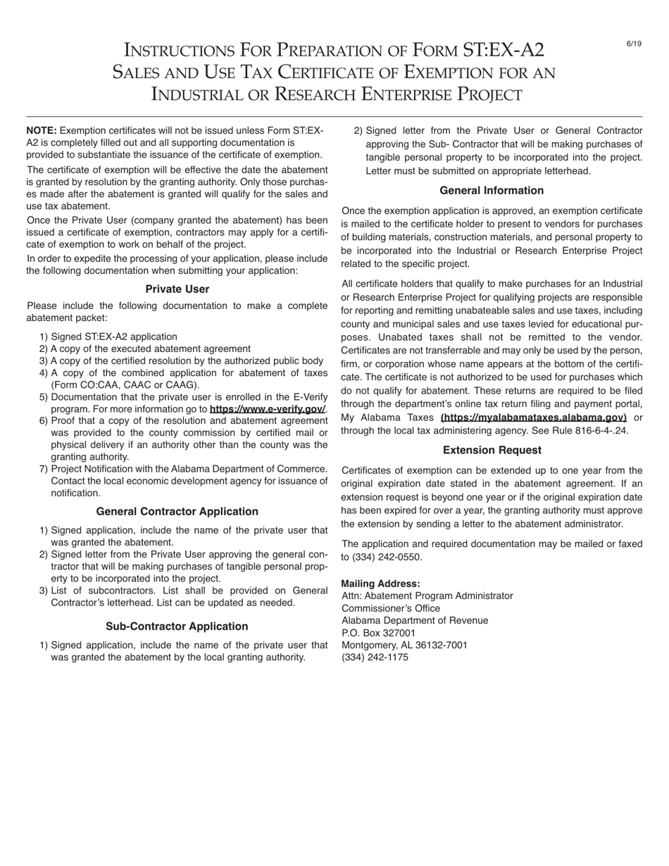 Form ST: EX-A2 Application for Certificate of Exemption for an Industrial or Research Enterprise Project - Alabama, Page 2
