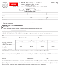 Document preview: Form B&amp;L: MFT-S20N Supplier 20 Day Notification - Alabama