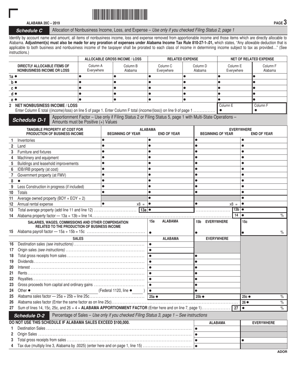 Form 20C Corporation Income Tax Return - Alabama, Page 3
