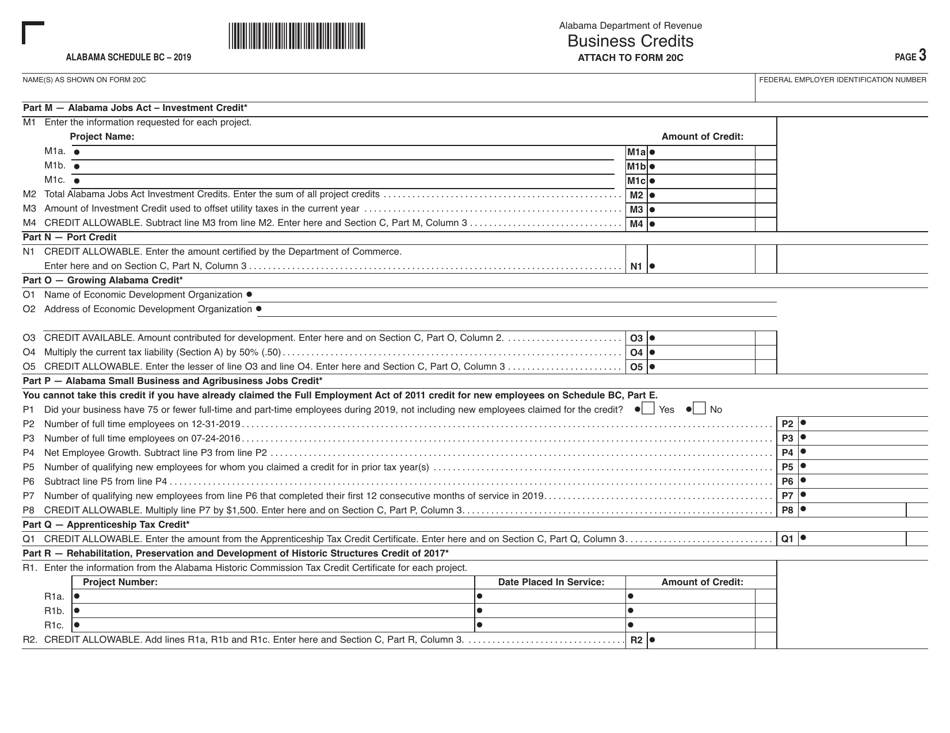 Form 20C Schedule BC Business Credits - Alabama, Page 3