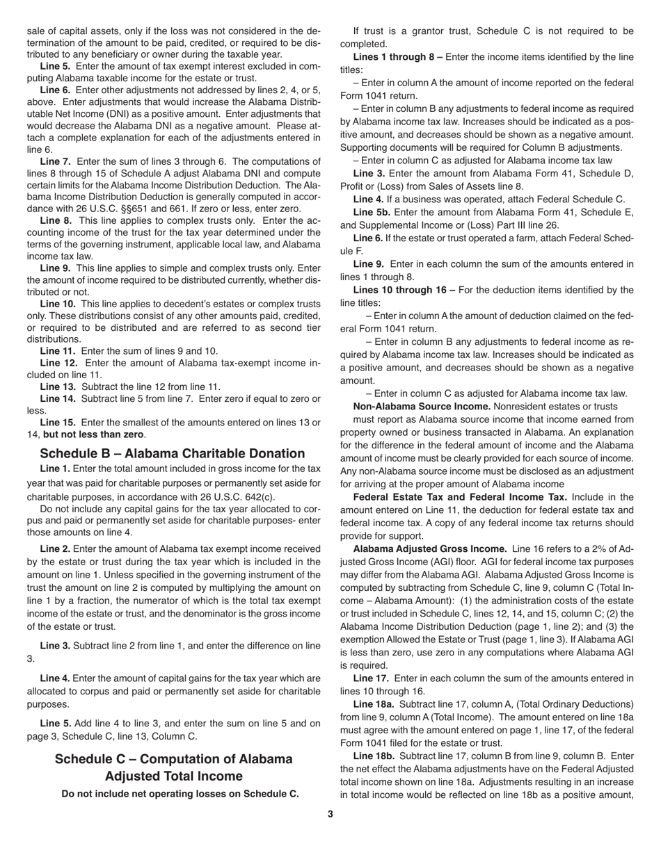 Instructions for Form 41 Fiduciary Income Tax Return - Alabama, Page 3