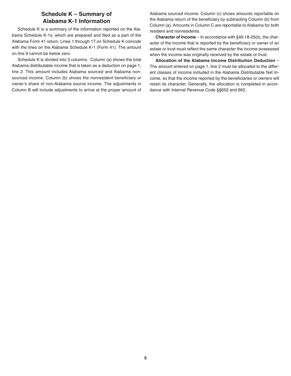 Instructions for Form 41 Fiduciary Income Tax Return - Alabama, Page 5