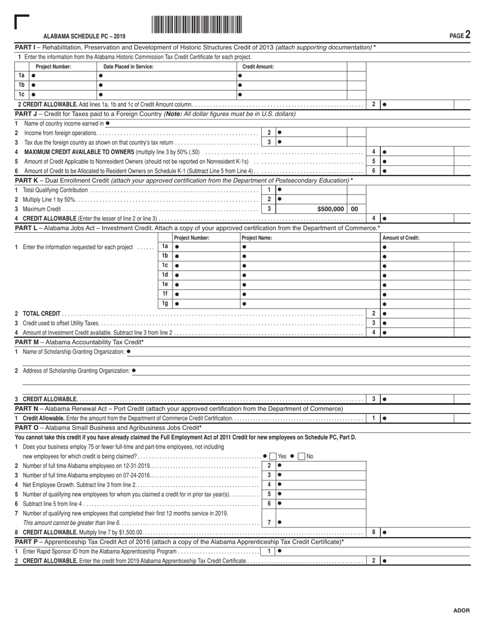 Form 20S (65) Schedule PC Pass-Through Credits - Alabama, Page 2