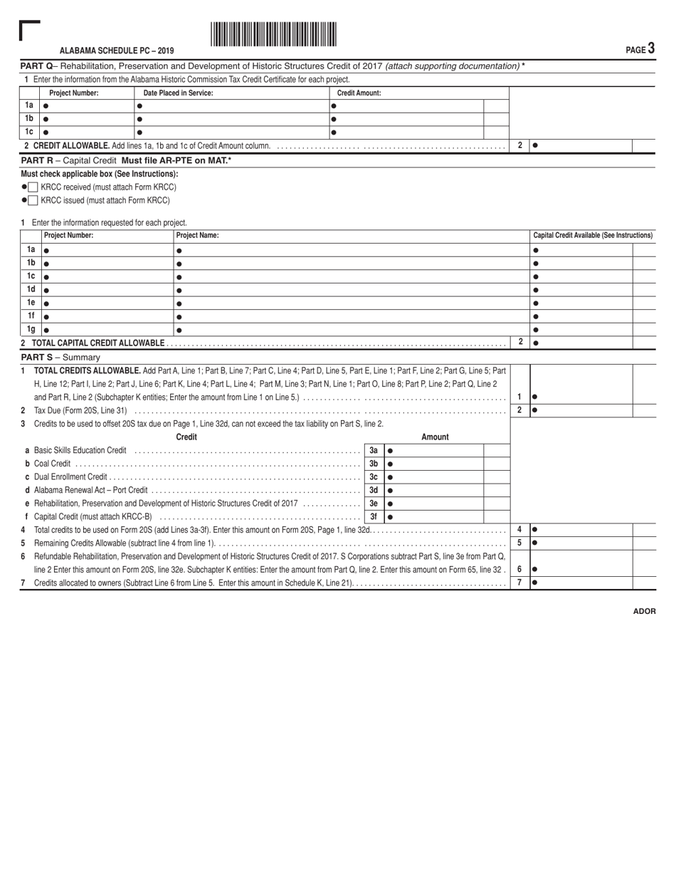 Form 20S (65) Schedule PC Pass-Through Credits - Alabama, Page 3