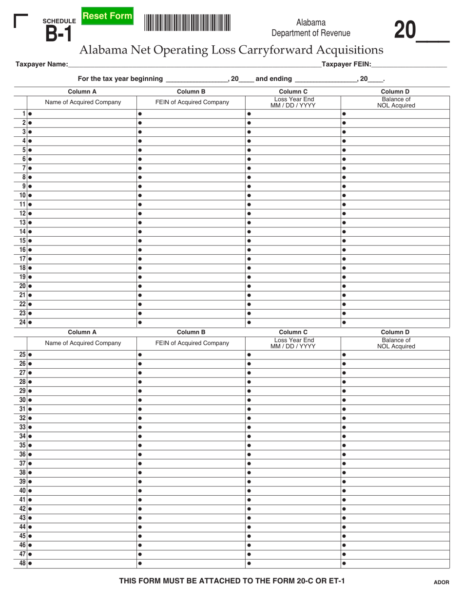 Schedule B-1 Download Fillable PDF or Fill Online Alabama Net Operating