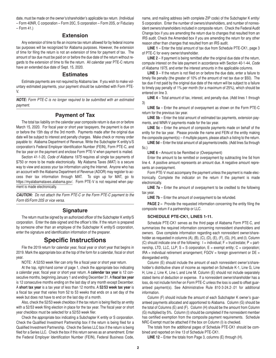 Download Instructions For Form Pte C Schedule Pte Ck1 Nonresident Composite Payment Return Pdf 6790