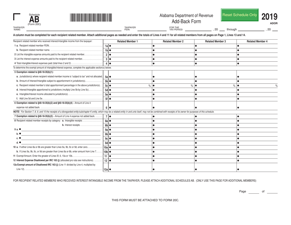 Form 20C Schedule AB Add-Back Form - Alabama, Page 2