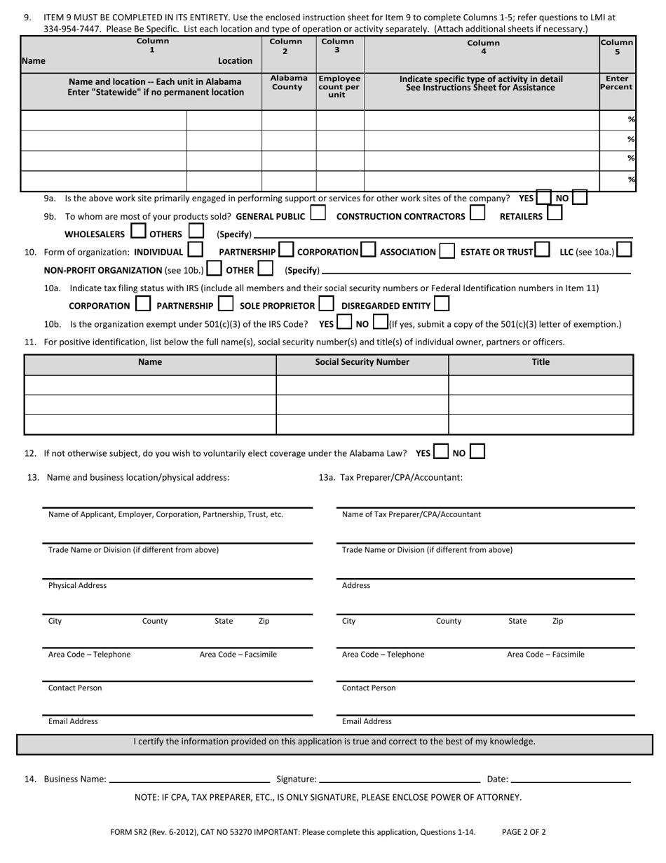 Form SR2 Application to Determine Liability - Alabama, Page 2